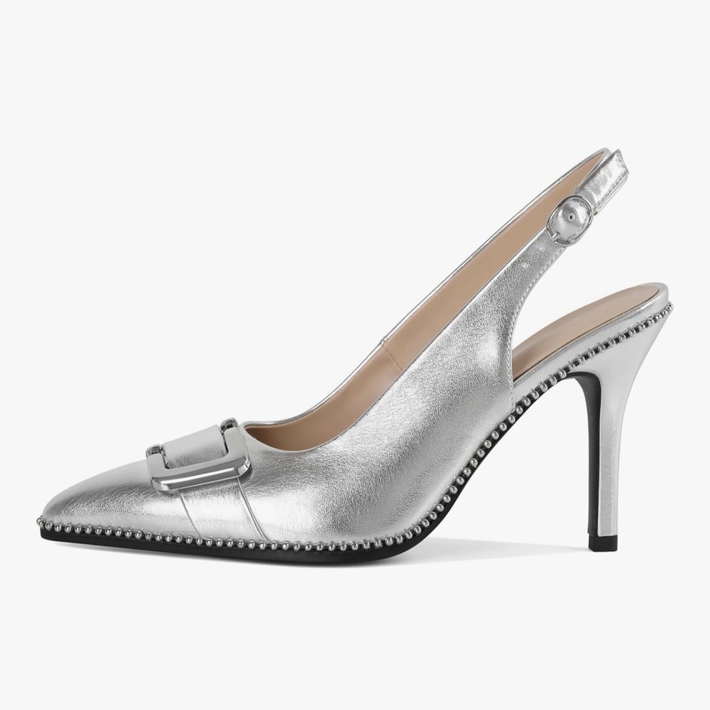 SAMMITOP Womens Slingback Stiletto High Heels Closed Pointed Toe Pumps Sz 9 - Picture 3 of 7